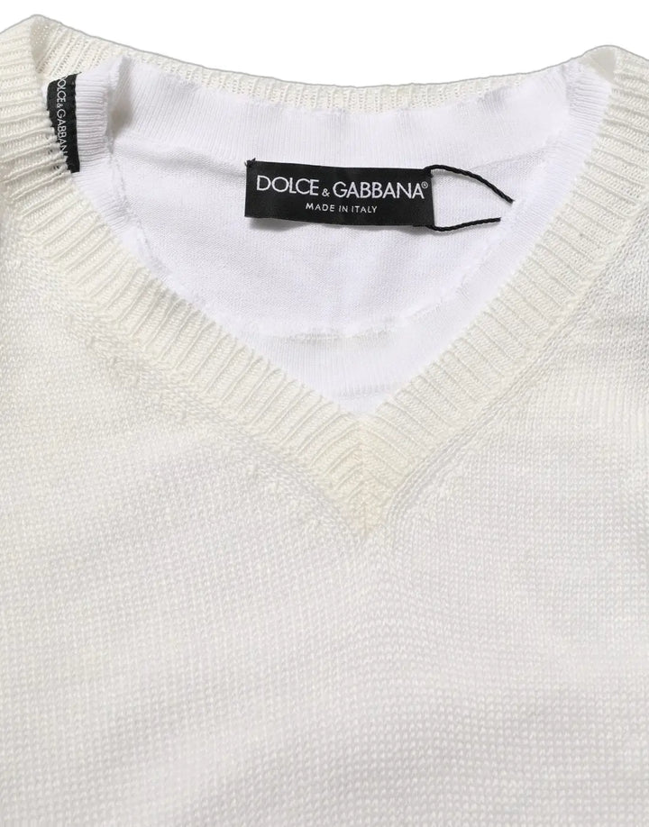 Women’s Dolce &amp; Gabbana White Flax Crewneck Layered Pullover Sweater