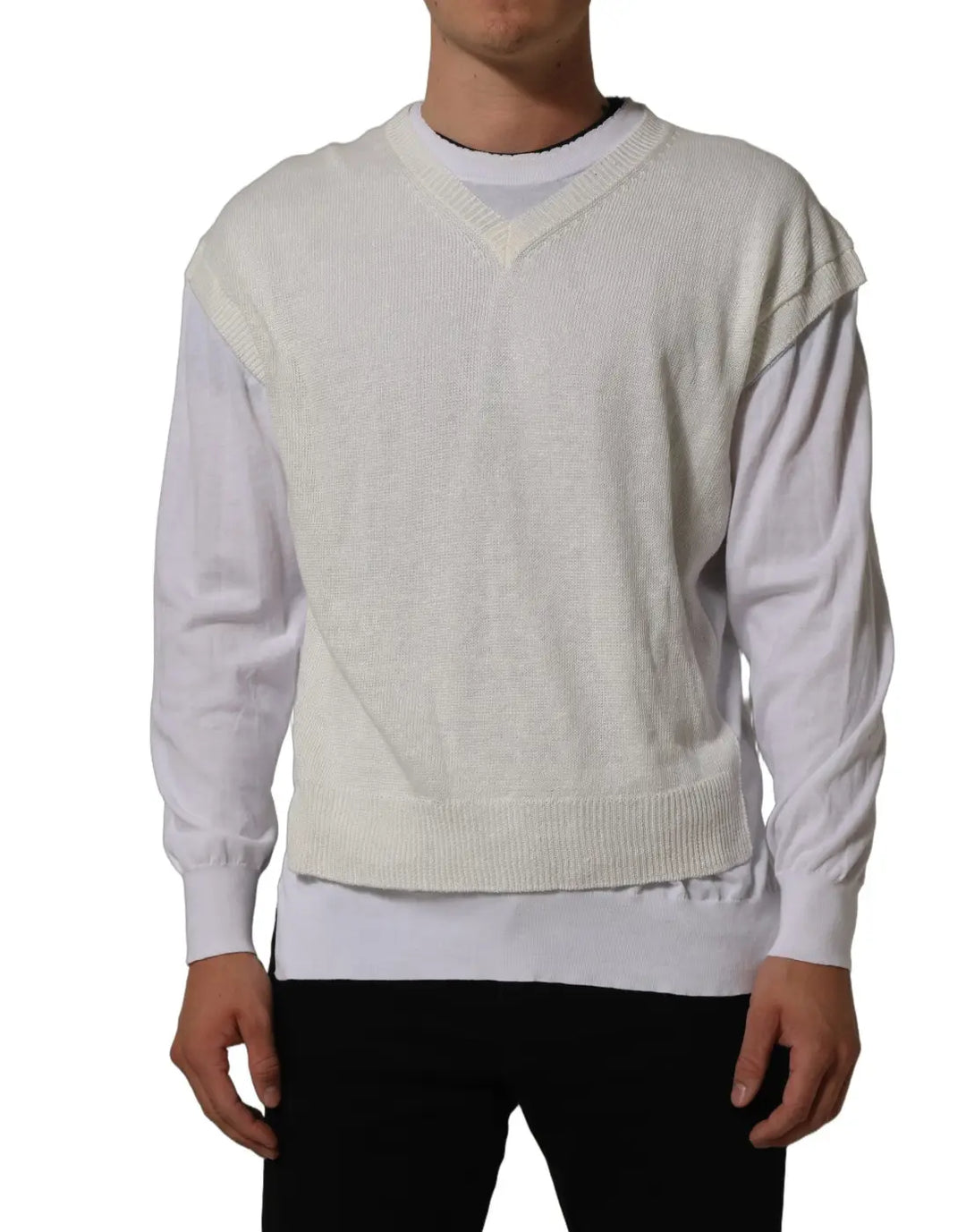 Women’s Dolce &amp; Gabbana White Flax Crewneck Layered Pullover Sweater