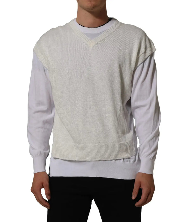 Women’s Dolce &amp; Gabbana White Flax Crewneck Layered Pullover Sweater