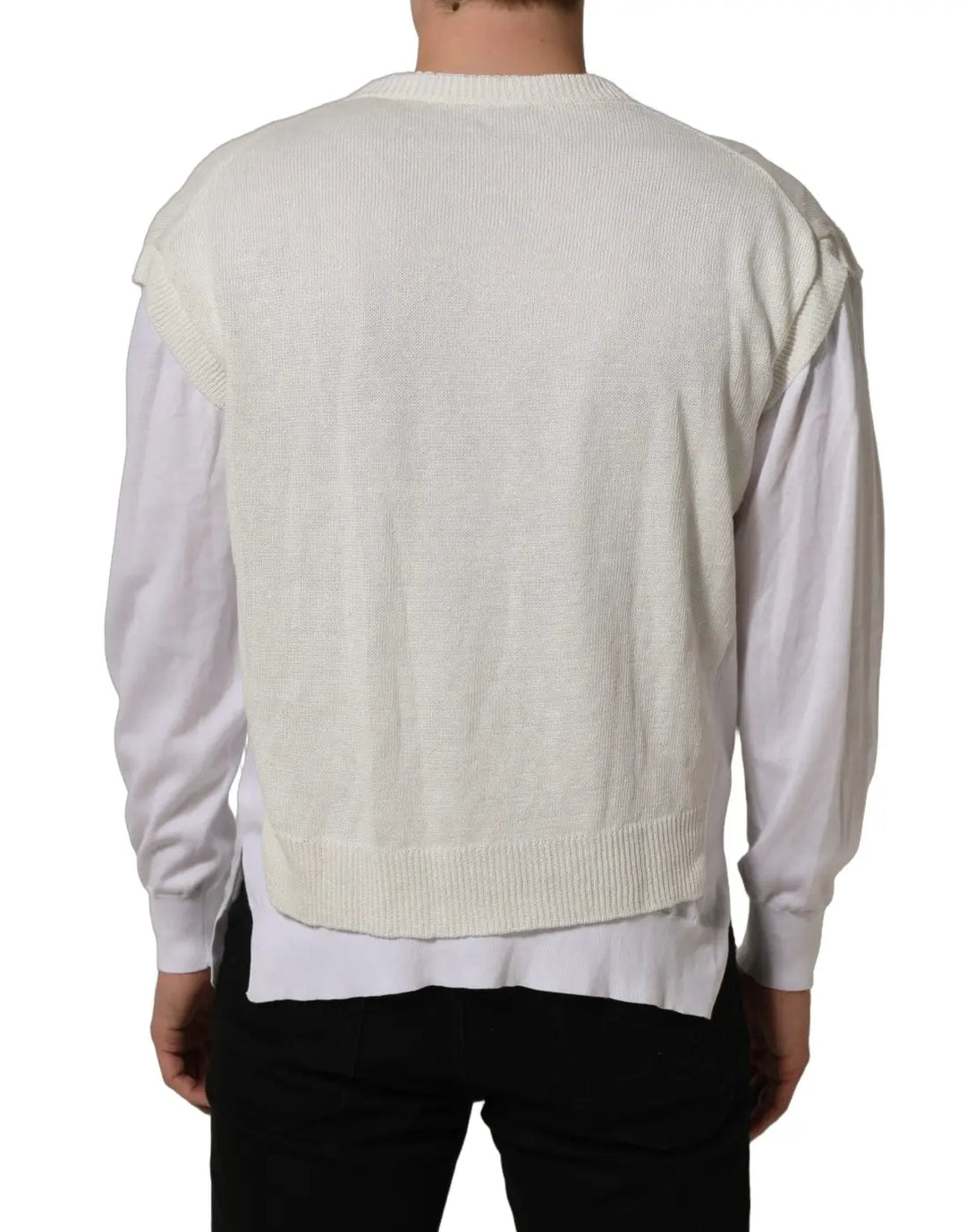 Women’s Dolce &amp; Gabbana White Flax Crewneck Layered Pullover Sweater