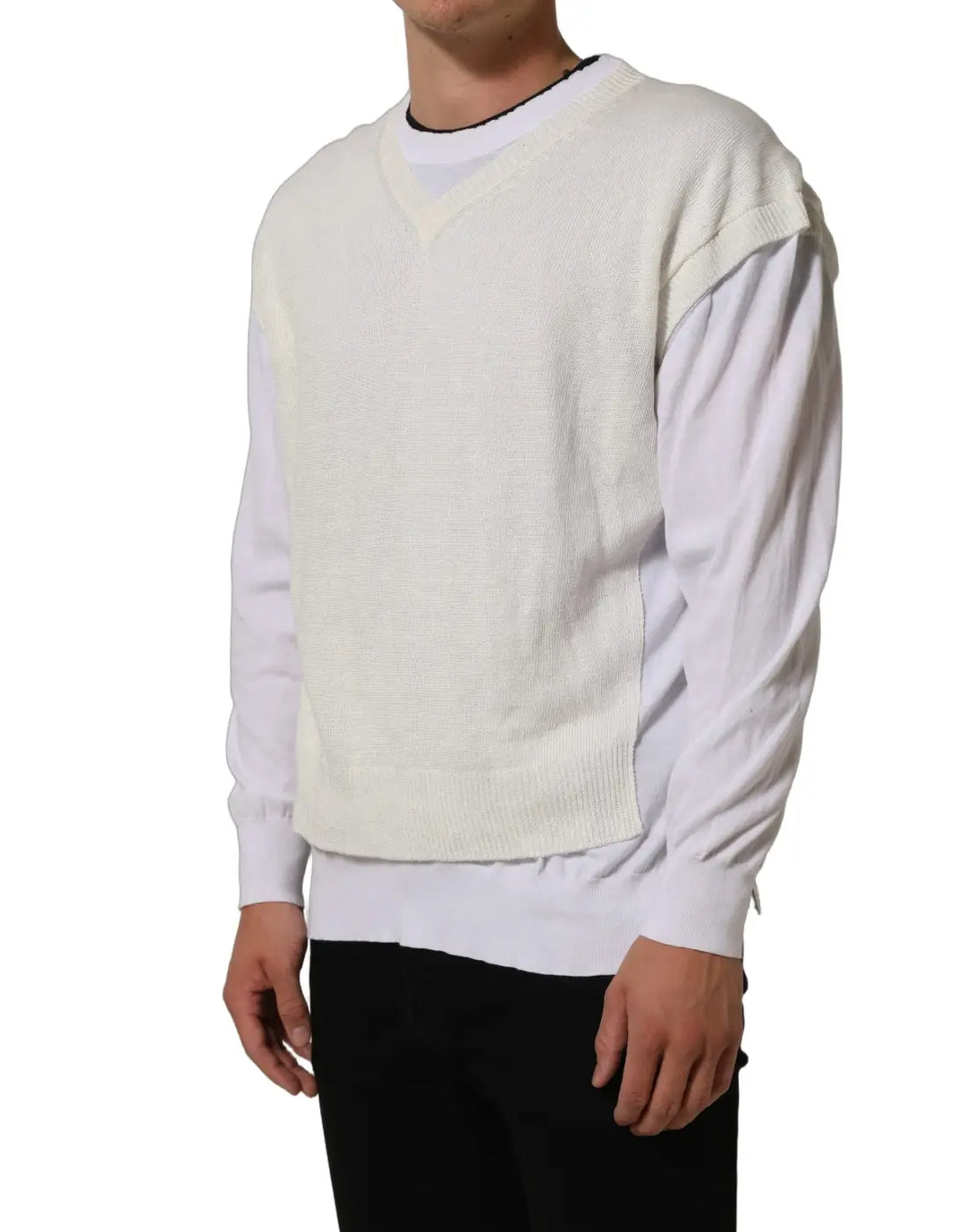 Women’s Dolce &amp; Gabbana White Flax Crewneck Layered Pullover Sweater