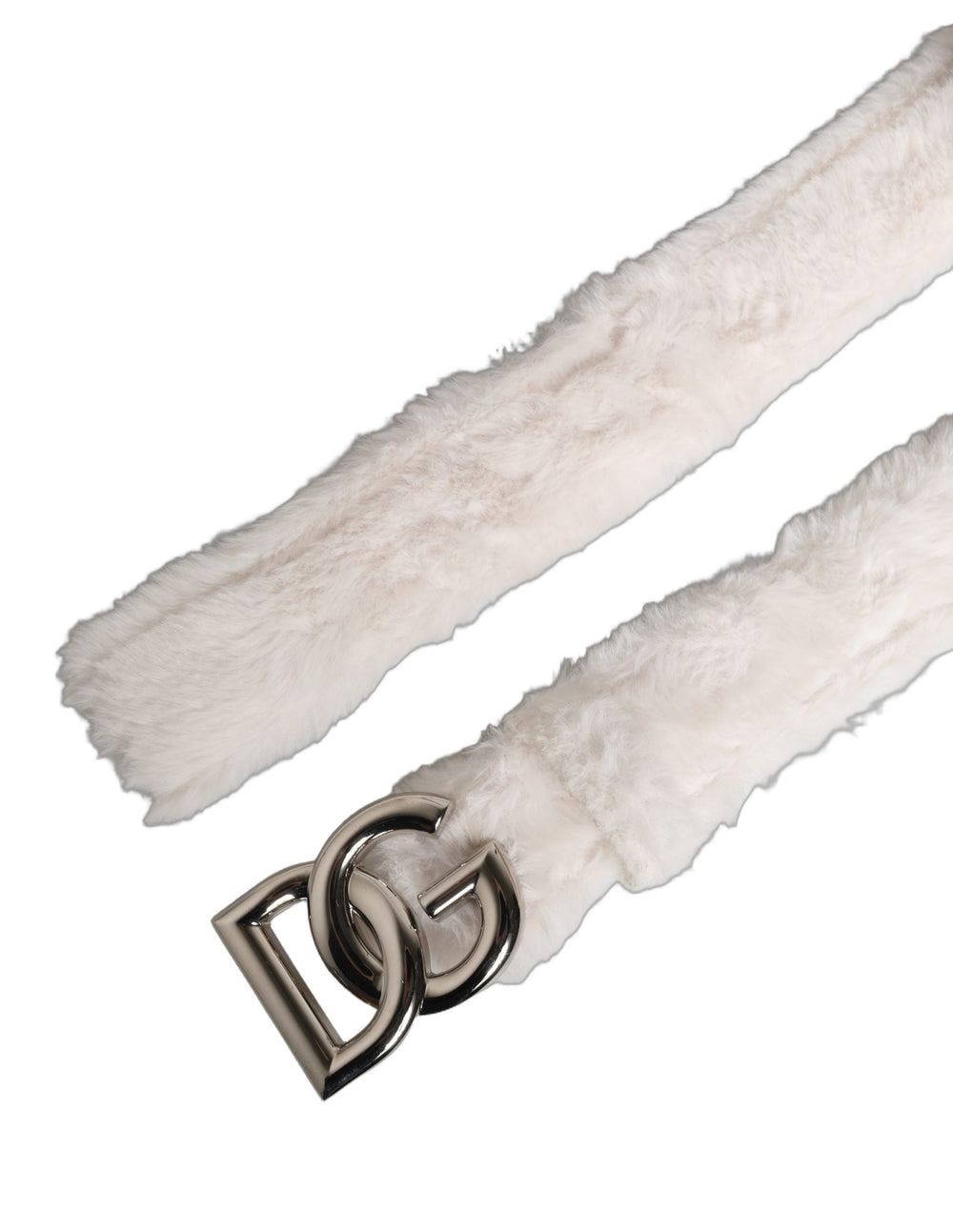 Women’s Dolce & Gabbana White Fleece Silver Dg Logo Metal Buckle Belt