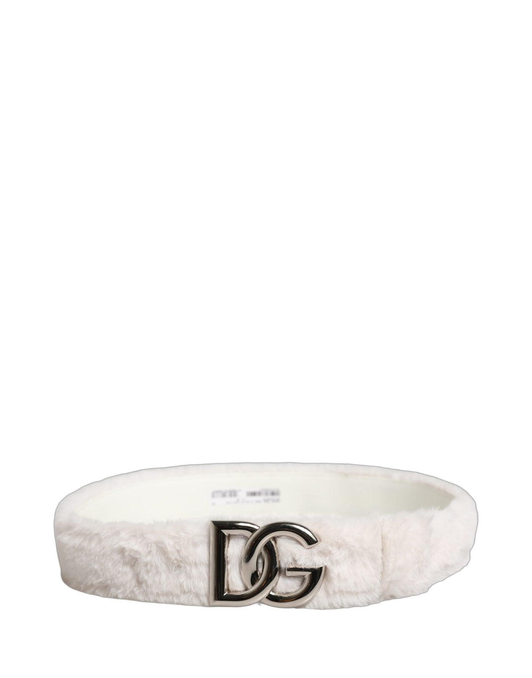 Women’s Dolce &amp; Gabbana White Fleece Silver Dg Logo Metal Buckle Belt
