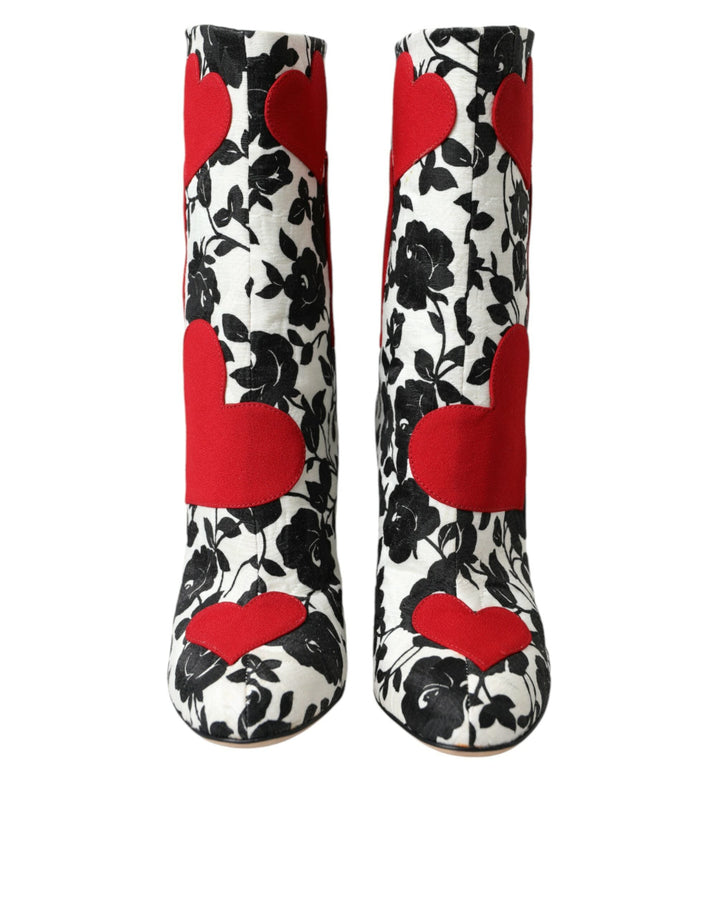 Women’s Dolce &amp; Gabbana White Floral Hearts Leather High Boots Shoes