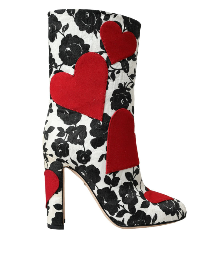 Women’s Dolce &amp; Gabbana White Floral Hearts Leather High Boots Shoes