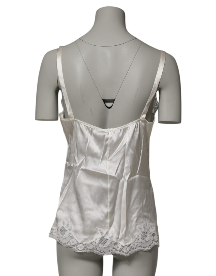 Dolce &amp; Gabbana Off White Floral Lace Tank Lingerie Top Underwear