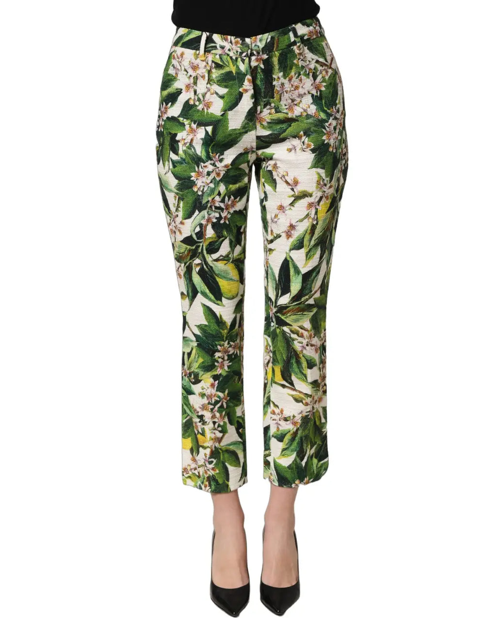 Women’s Dolce & Gabbana White Floral Print Cropped Straight Pants