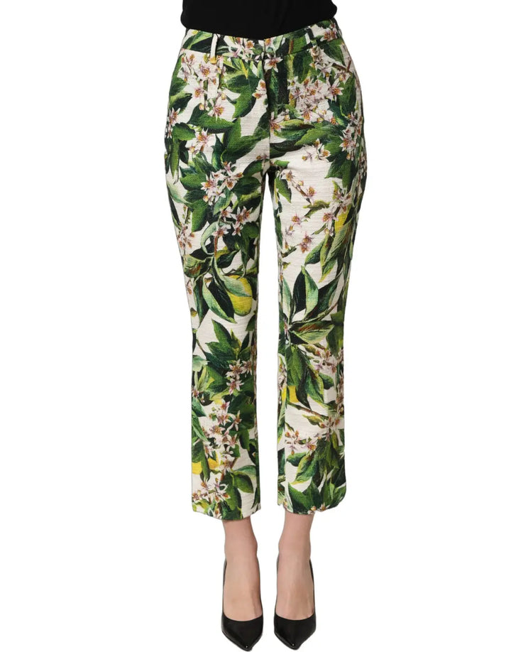 Women’s Dolce &amp; Gabbana White Floral Print Cropped Straight Pants