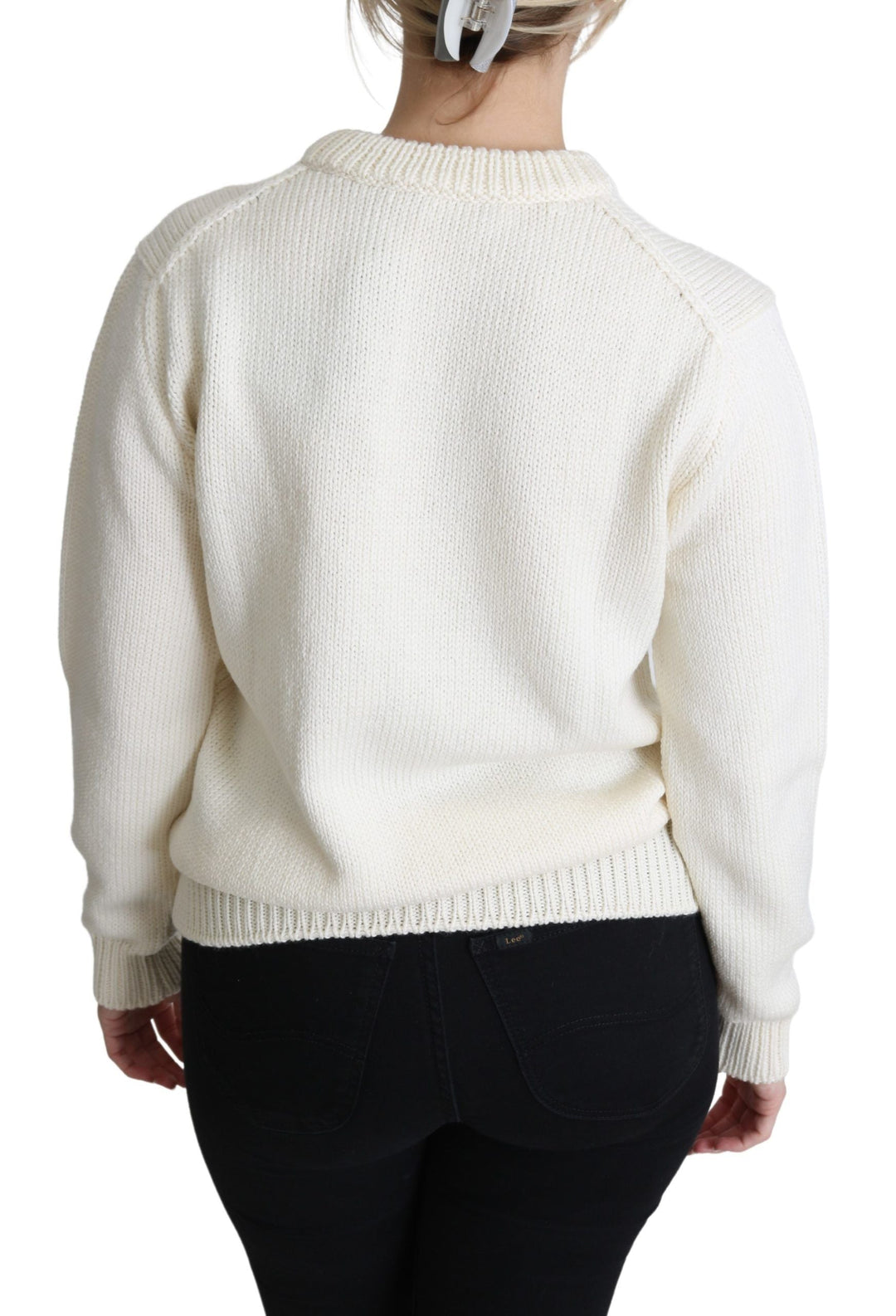 Women’s Dolce &amp; Gabbana White Floral Wool Pullover Sunflower Sweater
