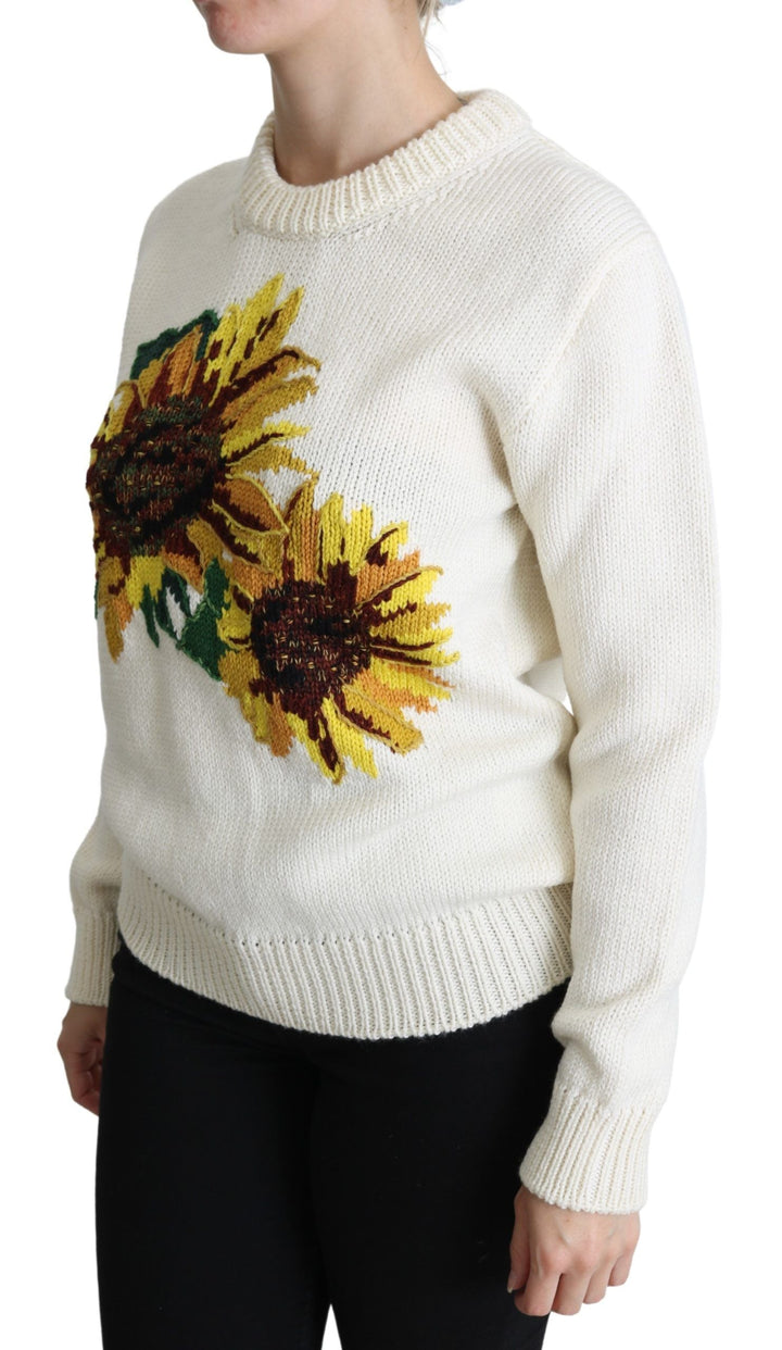 Women’s Dolce &amp; Gabbana White Floral Wool Pullover Sunflower Sweater