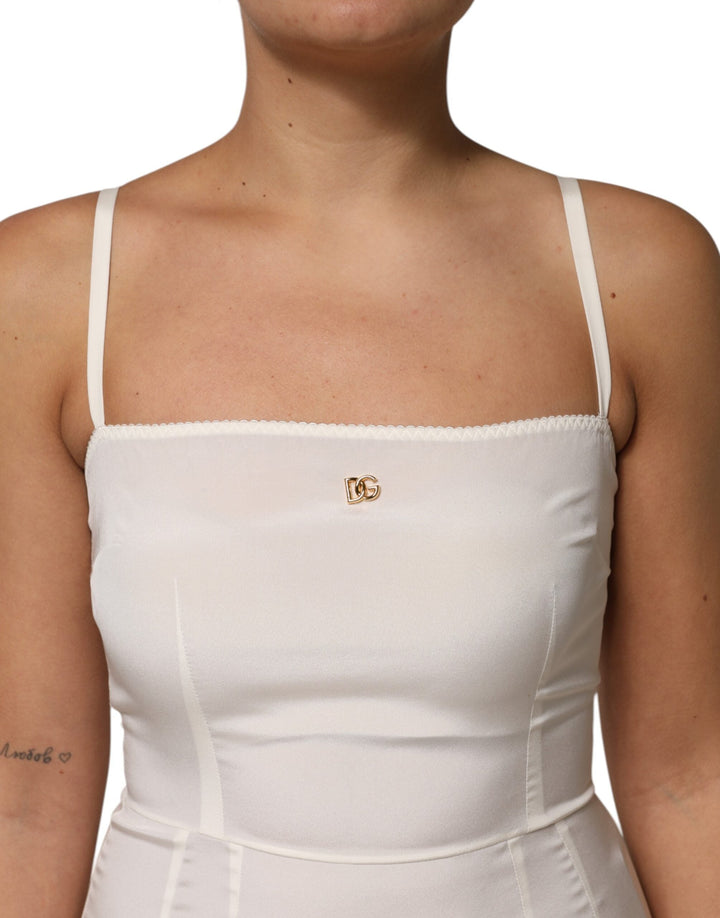 Women’s Dolce &amp; Gabbana White Full Slip Dg Logo Silk Dress Sleepwear