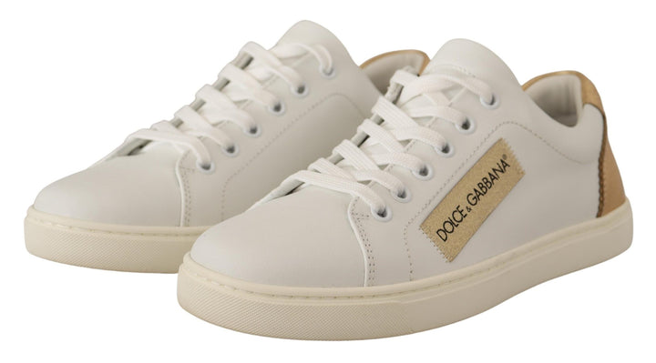 Baskets élégantes en cuir blanc avec détails dorés Dolce &amp;amp; Gabbana
