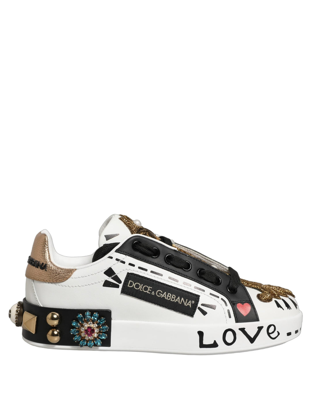 Dolce &amp; Gabbana White Gold Studded Portofino Sneakers Shoes