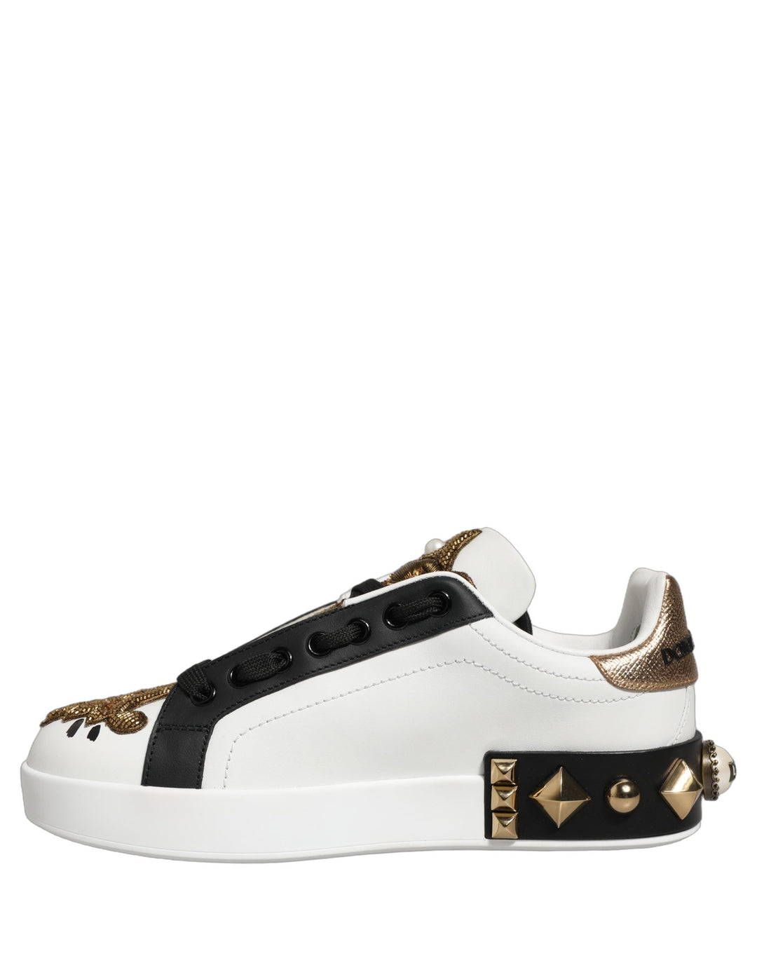 Dolce &amp; Gabbana White Gold Studded Portofino Sneakers Shoes