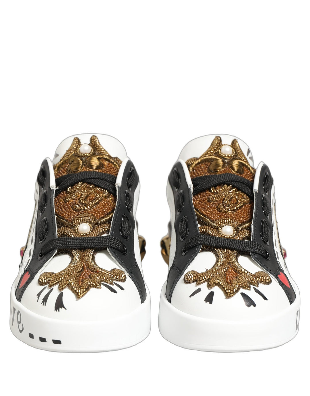 Dolce &amp; Gabbana White Gold Studded Portofino Sneakers Shoes