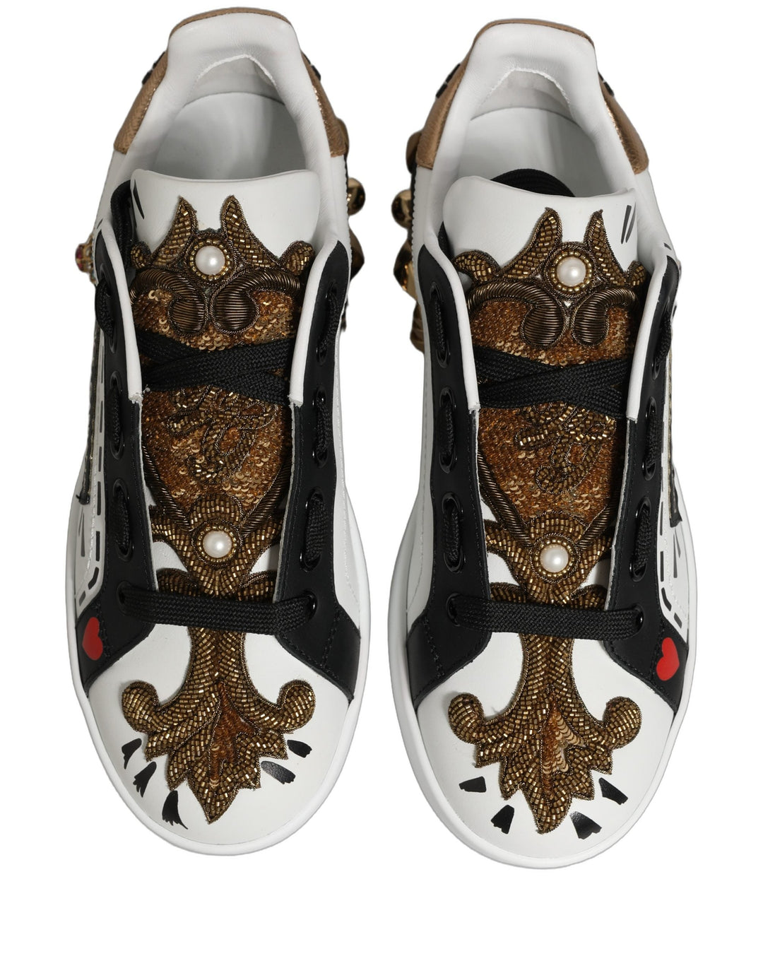 Dolce &amp; Gabbana White Gold Studded Portofino Sneakers Shoes