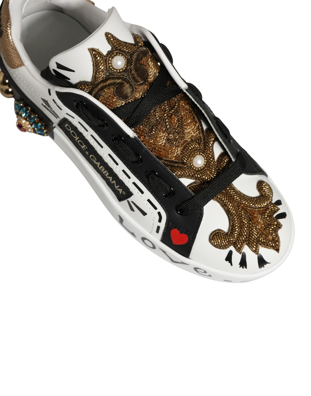Dolce &amp; Gabbana White Gold Studded Portofino Sneakers Shoes