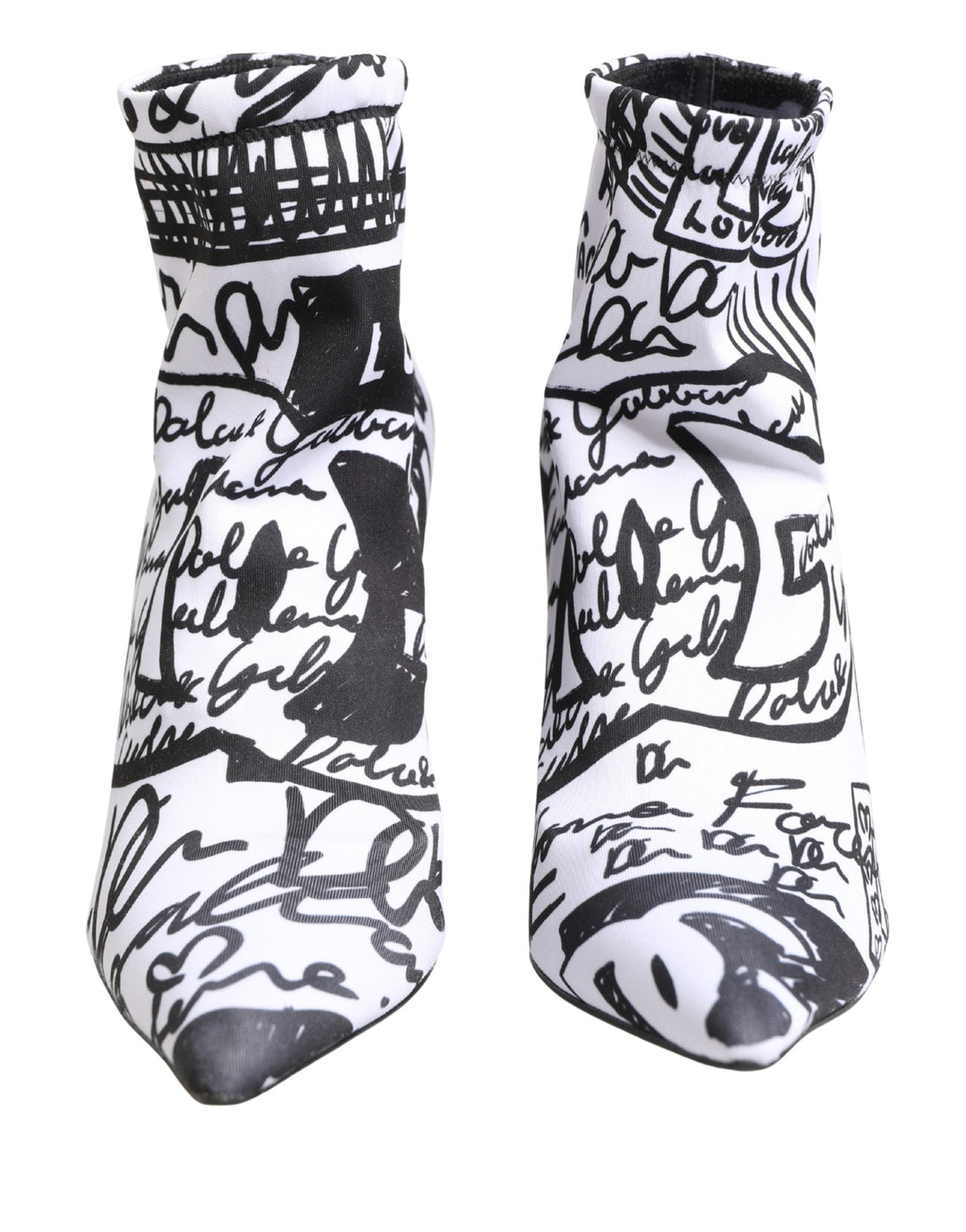 Dolce &amp; Gabbana White Graffiti Stretch Ankle Boots Shoes