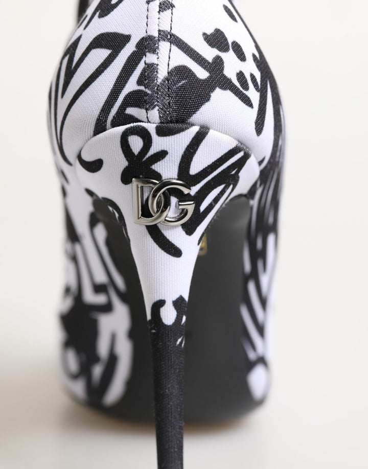 Dolce &amp; Gabbana White Graffiti Stretch Ankle Boots Shoes