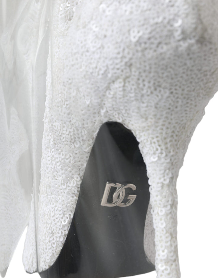 Women’s Dolce &amp; Gabbana White Heels Stiletto Knee High Boots Shoes