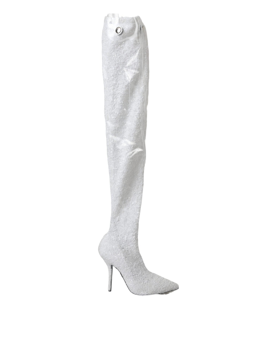 Women’s Dolce &amp; Gabbana White Heels Stiletto Knee High Boots Shoes