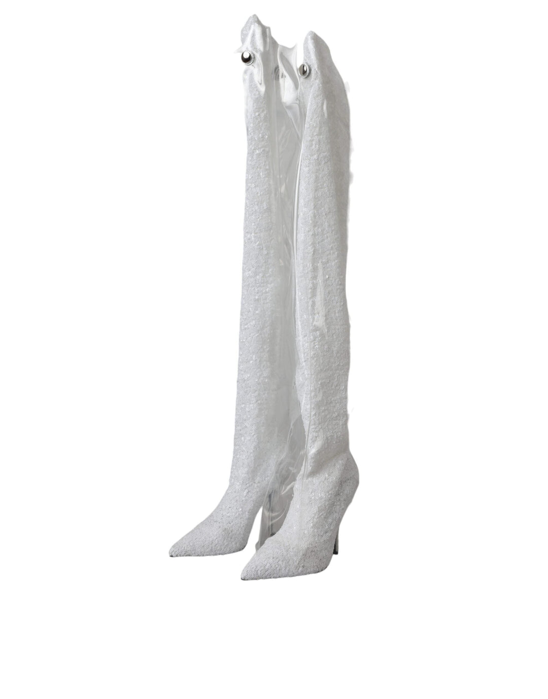 Women’s Dolce &amp; Gabbana White Heels Stiletto Knee High Boots Shoes