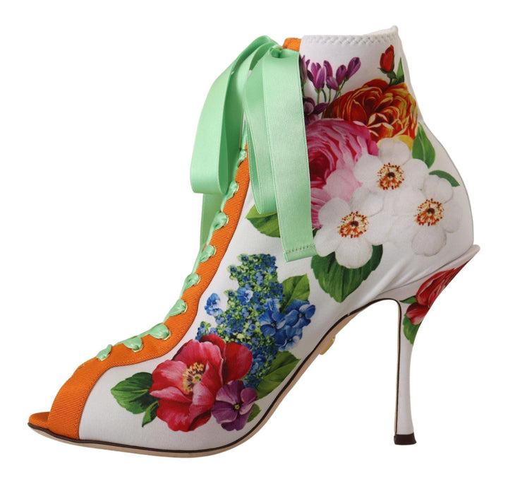 Women’s Dolce &amp; Gabbana White Jersey Stretch Boots Open Toes Heels Shoes