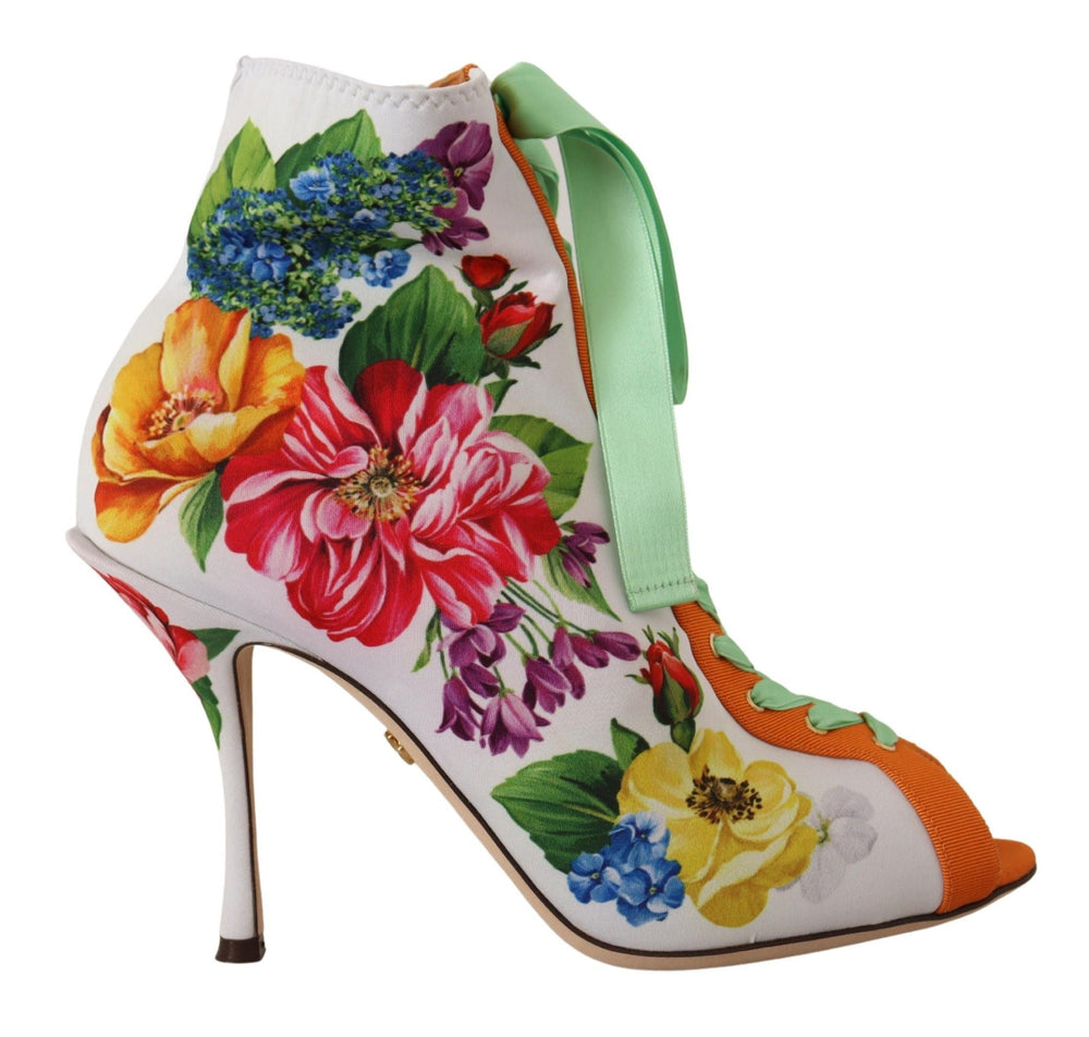 Women’s Dolce & Gabbana White Jersey Stretch Boots Open Toes Heels Shoes