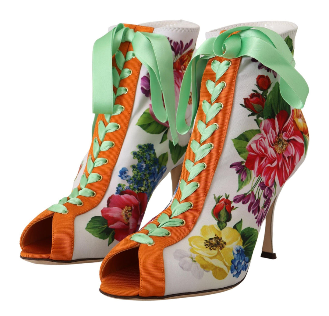 Women’s Dolce &amp; Gabbana White Jersey Stretch Boots Open Toes Heels Shoes