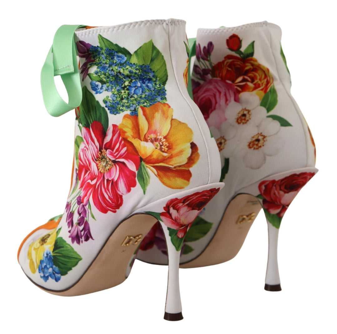 Women’s Dolce &amp; Gabbana White Jersey Stretch Boots Open Toes Heels Shoes