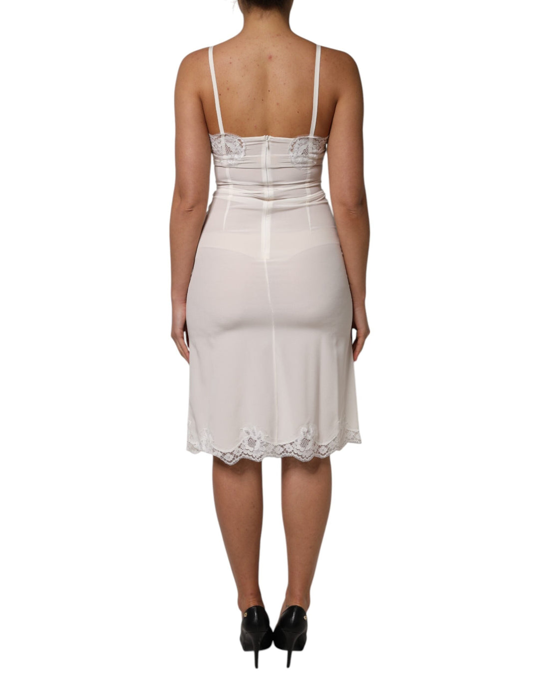 Women’s Dolce &amp; Gabbana White Lace Gold Dg Logo Silk Dress Sleepwear