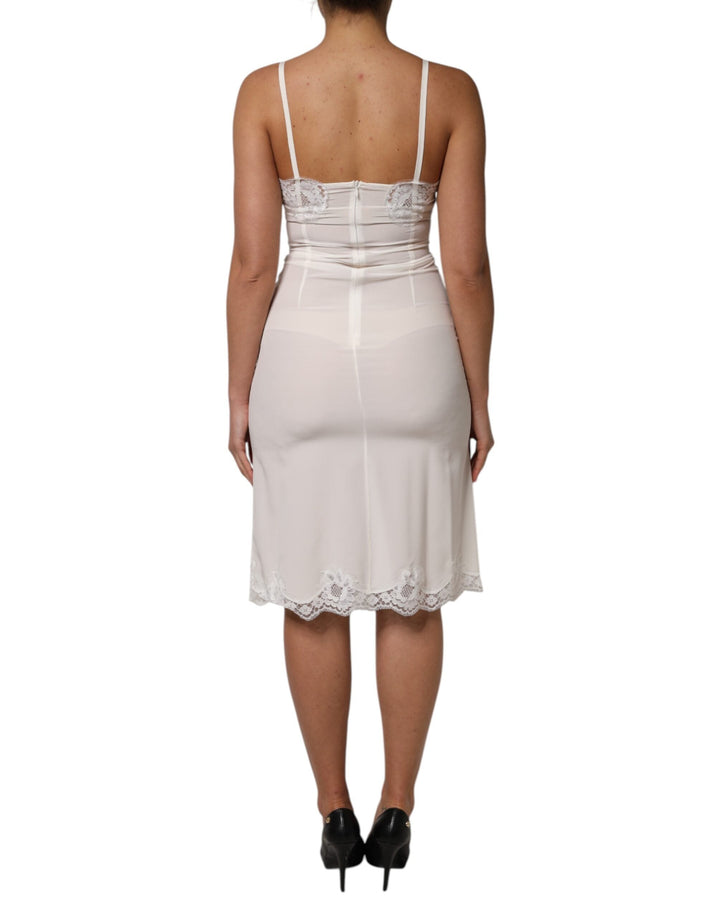 Women’s Dolce &amp; Gabbana White Lace Gold Dg Logo Silk Dress Sleepwear