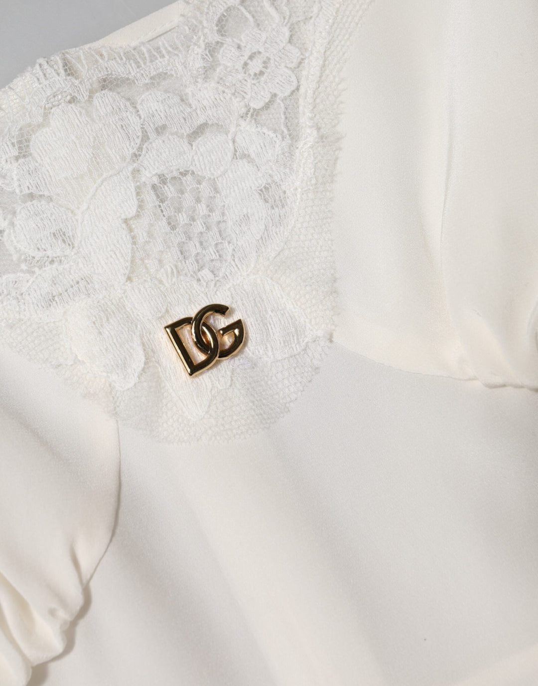 Women’s Dolce &amp; Gabbana White Lace Gold Dg Logo Silk Dress Sleepwear