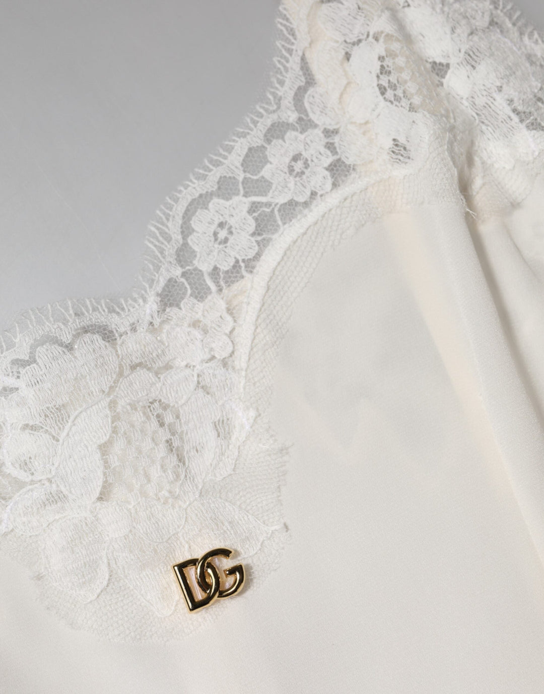 Women’s Dolce &amp; Gabbana White Lace Gold Dg Logo Silk Dress Sleepwear