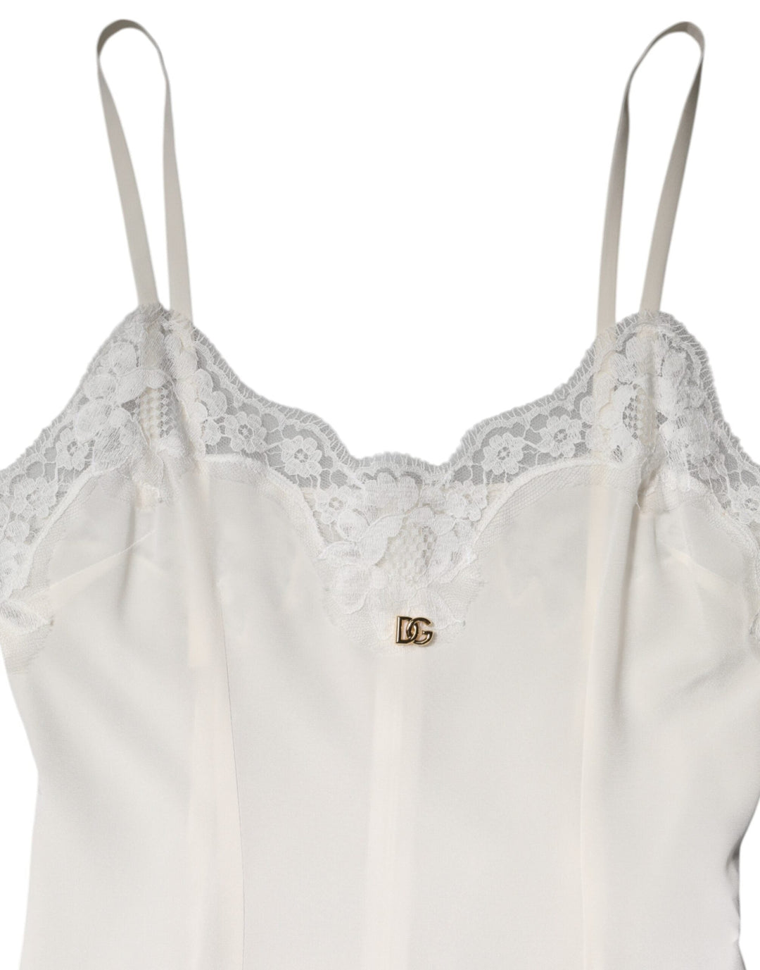 Women’s Dolce &amp; Gabbana White Lace Gold Dg Logo Silk Dress Sleepwear