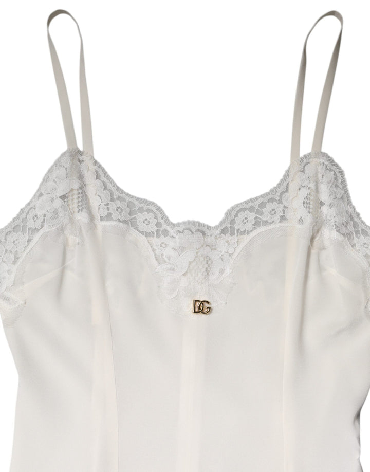Women’s Dolce &amp; Gabbana White Lace Gold Dg Logo Silk Dress Sleepwear
