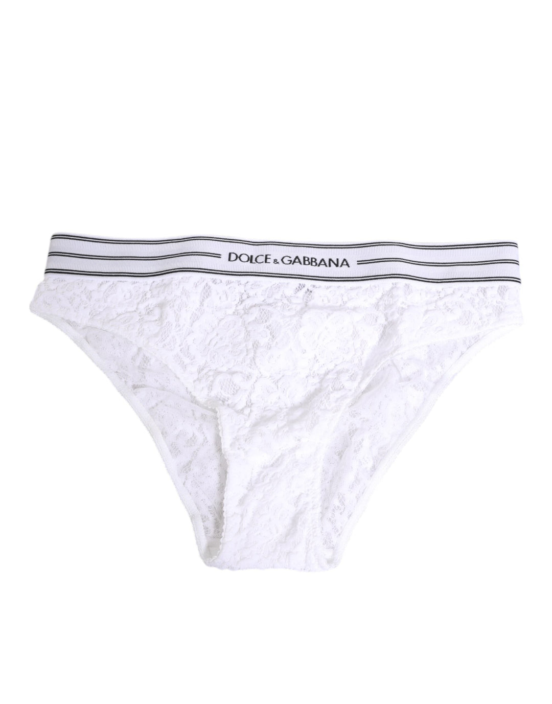 Women’s Dolce &amp; Gabbana White Lace Slip Brief Logo Waistband Underwear