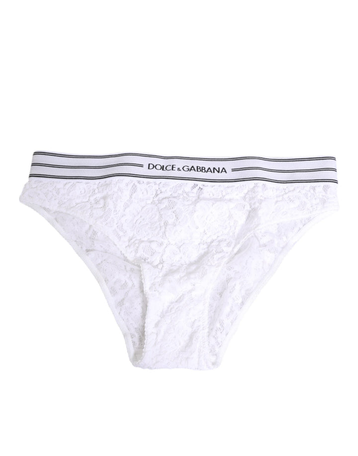 Women’s Dolce &amp; Gabbana White Lace Slip Brief Logo Waistband Underwear