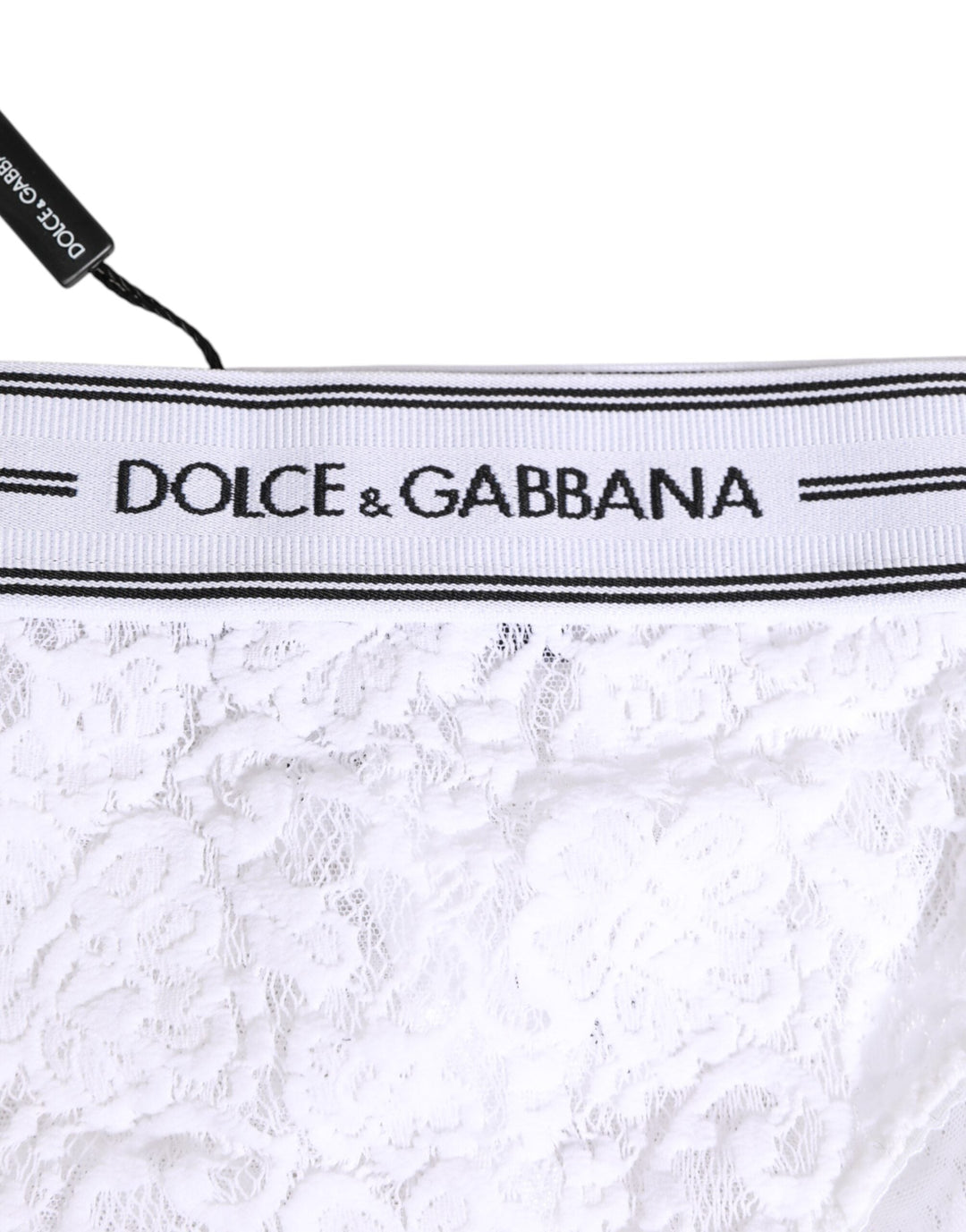 Women’s Dolce &amp; Gabbana White Lace Slip Brief Logo Waistband Underwear