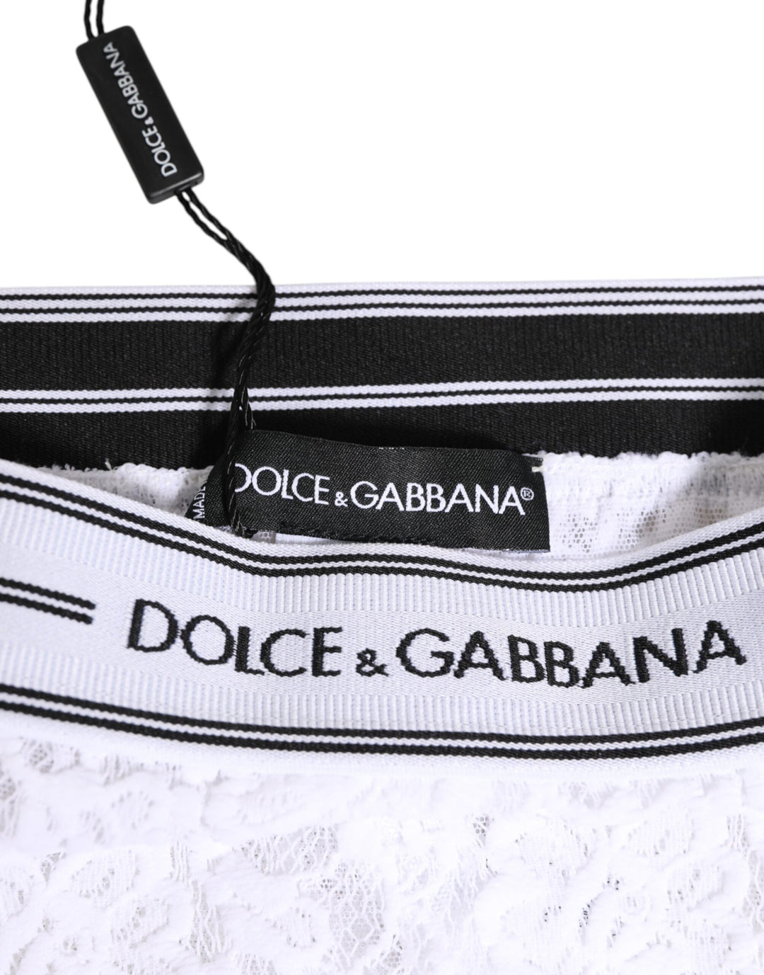 Women’s Dolce &amp; Gabbana White Lace Slip Brief Logo Waistband Underwear