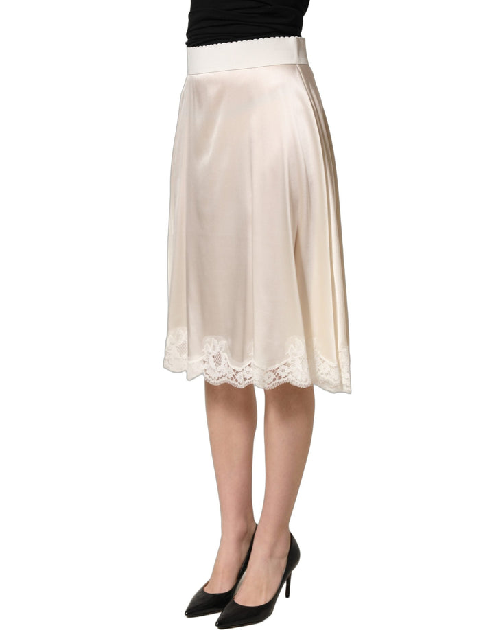 Women’s Dolce &amp; Gabbana off White Lace Trimmed Satin High Waist Skirt