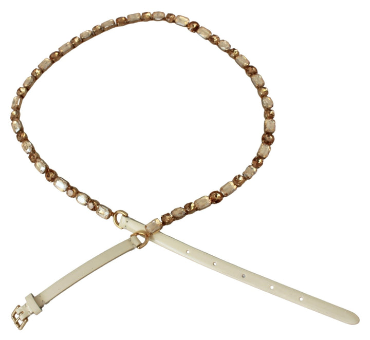 Women’s Dolce &amp; Gabbana White Leather Crystals Waist Belt