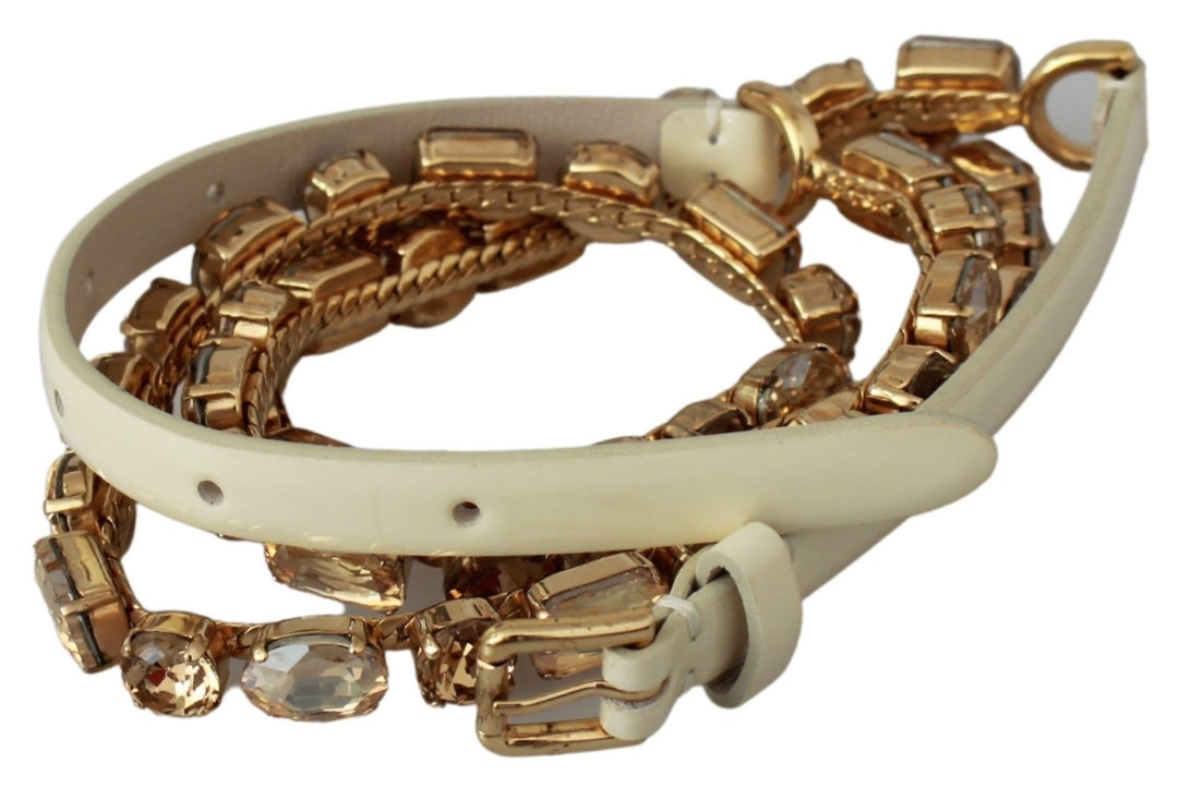 Women’s Dolce &amp; Gabbana White Leather Crystals Waist Belt