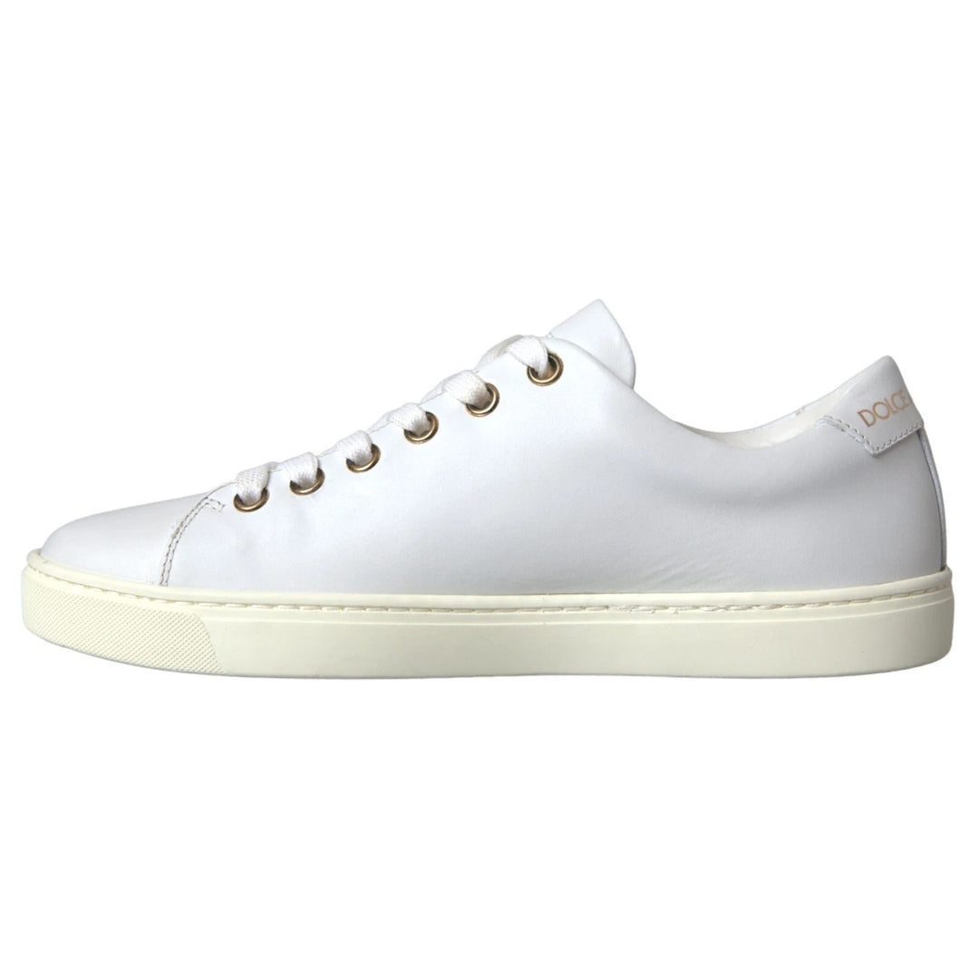 Dolce &amp; Gabbana White Leather Gold Red Heart Sneakers Shoes