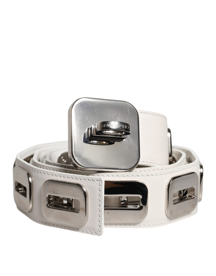 Women’s Dolce &amp; Gabbana White Leather Gold Tone Rotating Buckle Belt