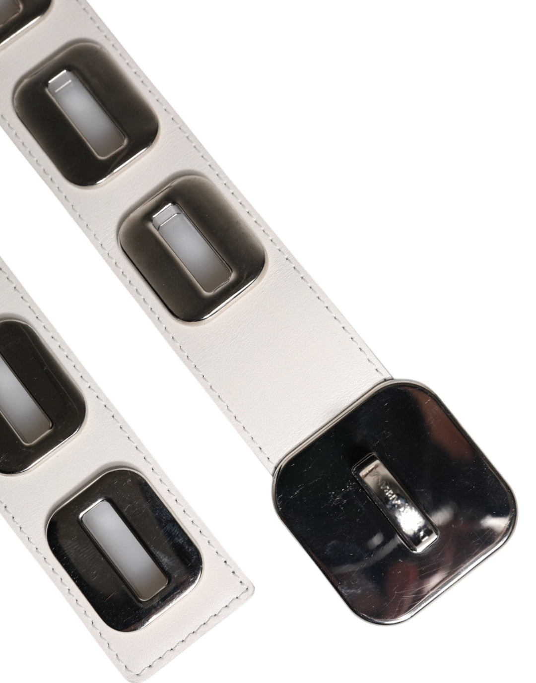 Women’s Dolce &amp; Gabbana White Leather Gold Tone Rotating Buckle Belt