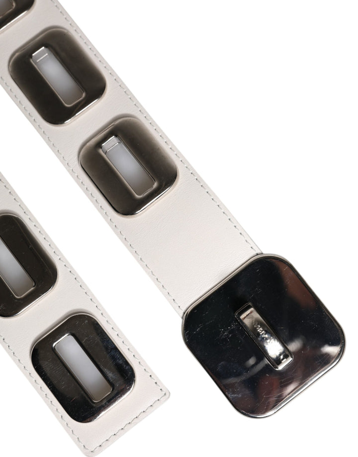 Women’s Dolce &amp; Gabbana White Leather Gold Tone Rotating Buckle Belt