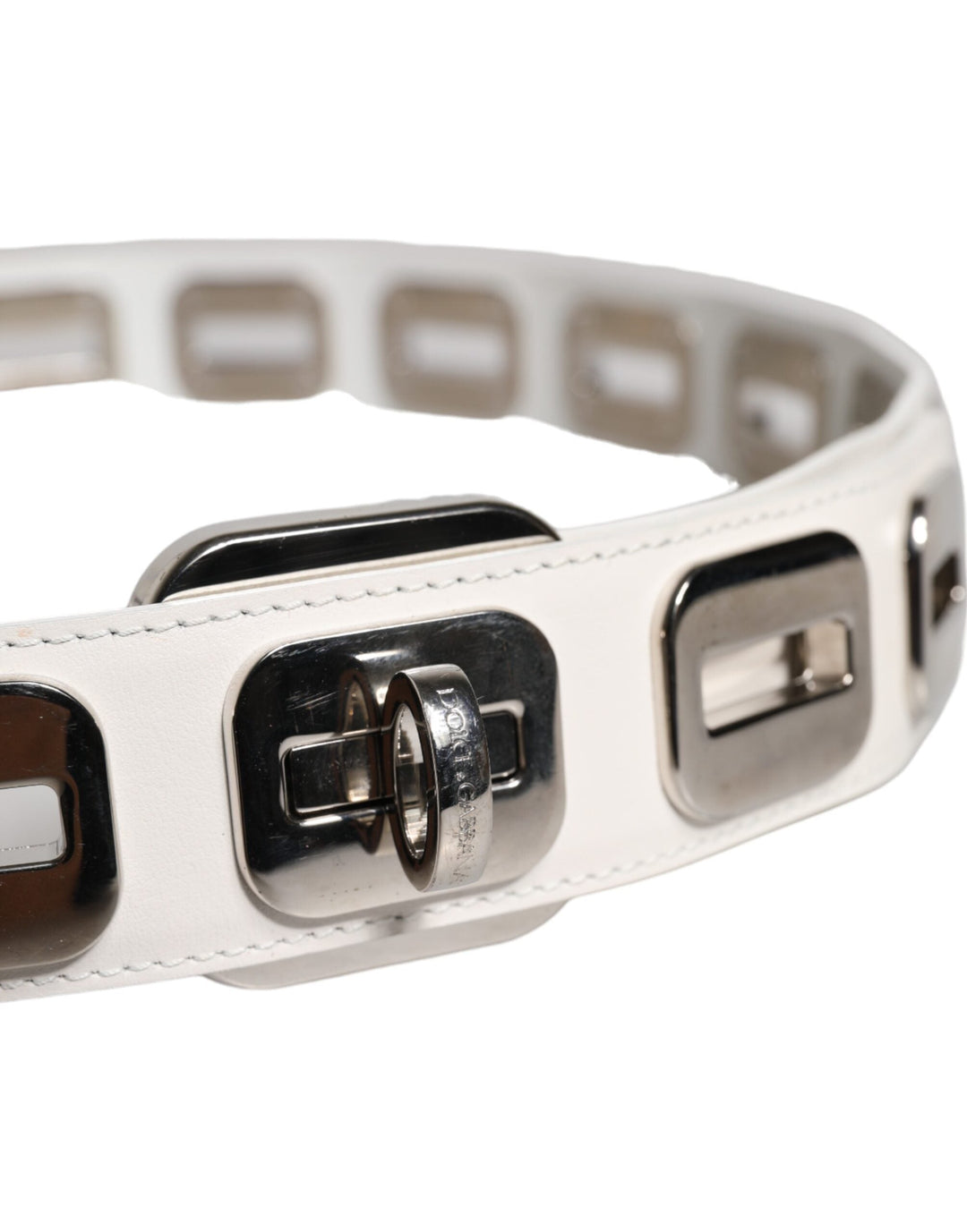 Women’s Dolce &amp; Gabbana White Leather Gold Tone Rotating Buckle Belt
