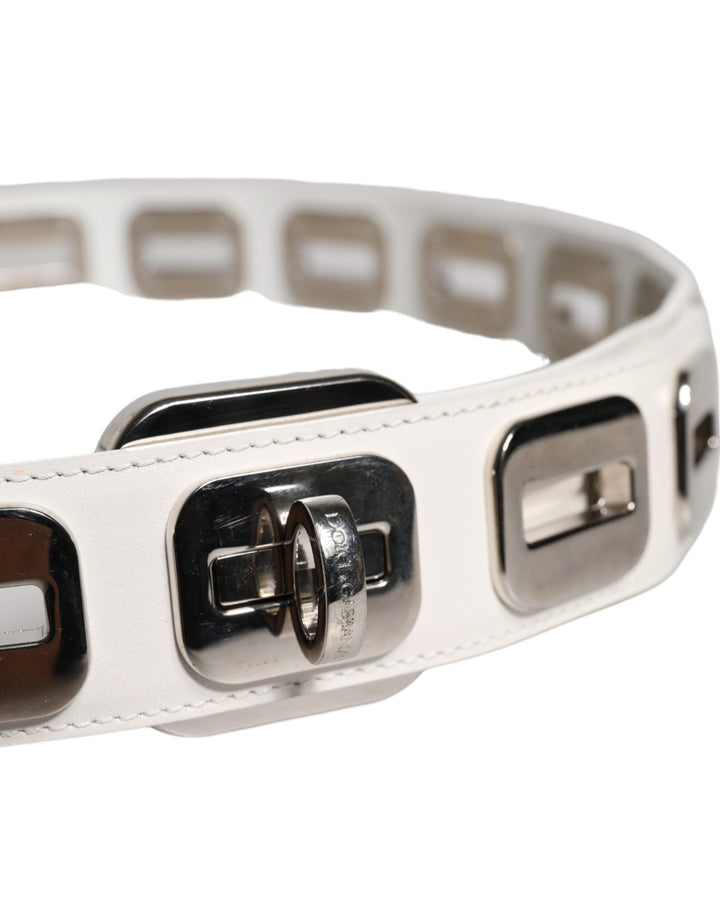 Women’s Dolce &amp; Gabbana White Leather Gold Tone Rotating Buckle Belt