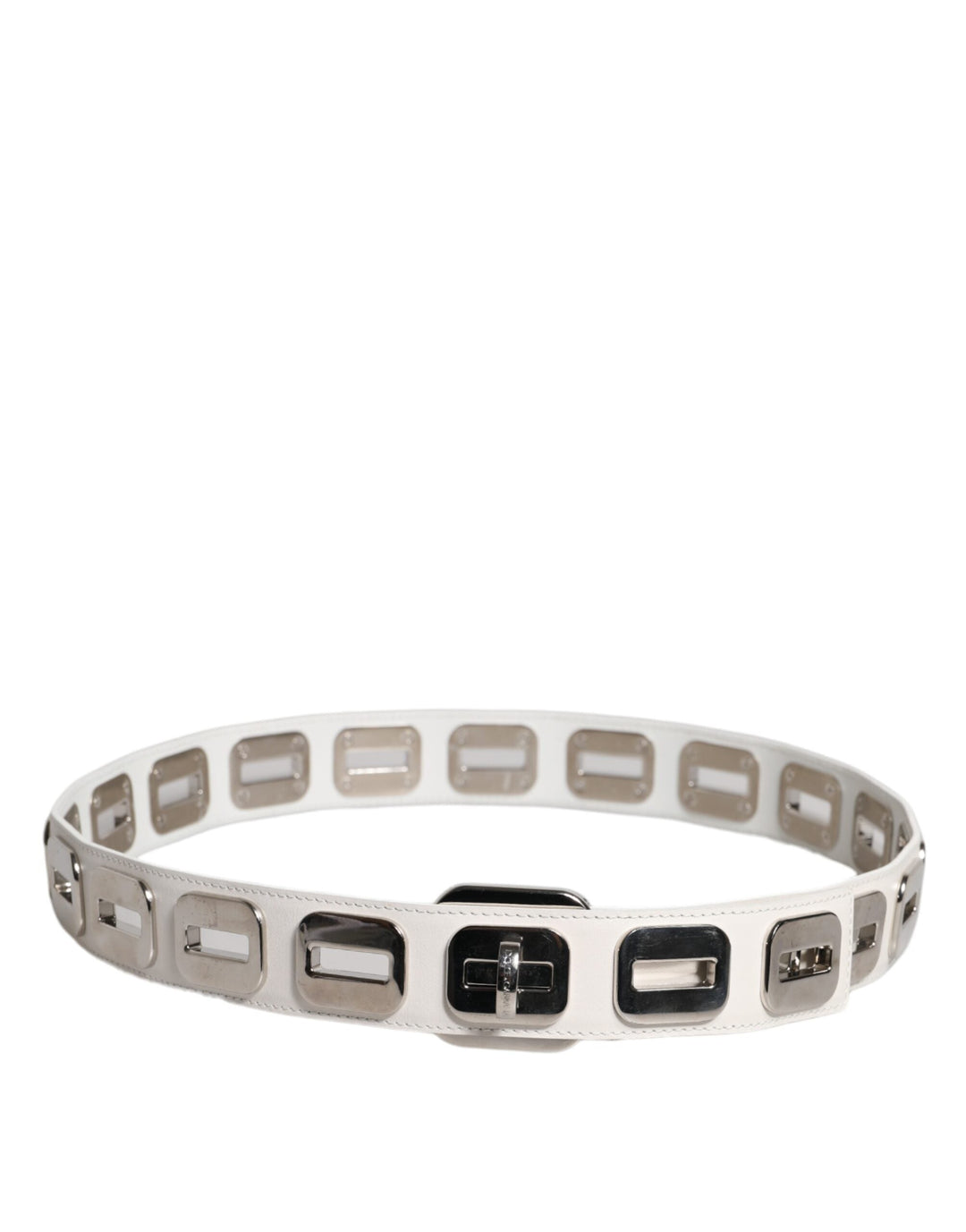 Women’s Dolce &amp; Gabbana White Leather Gold Tone Rotating Buckle Belt